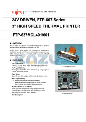 FTP-637MCL401 datasheet - 24V driven High speed thermal printer