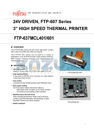FTP-637MCL601 datasheet - 24V driven High speed thermal printer