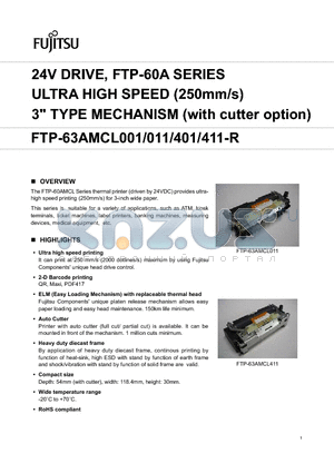 FTP-63AMCL001 datasheet - 24V DRIVE, FTP-60A Series  Ultra high speed (250mm/s)