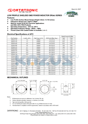 DR363-223 datasheet - LOW PROFILE SHIELDED SMD POWER INDUCTOR