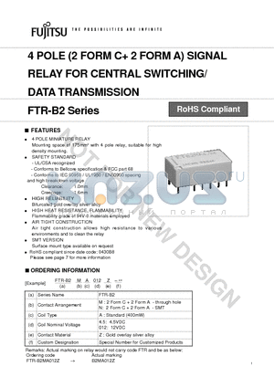 FTR-B2MA012Z datasheet - 4 POLE (2 FORM C  2 FORM A) SIGNAL RELAY FOR CENTRAL SWITCHING/ DATA TRANSMISSION