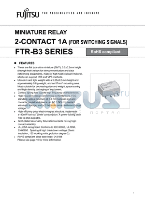 FTR-B3CB4.5Z-B10 datasheet - MINIATURE RELAY 2-CONTA CT 1A (FOR SWITCHING SIGNALS)