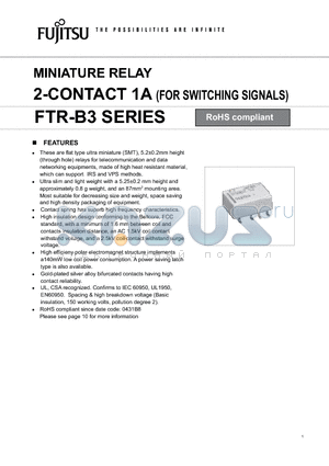 FTR-B3GA003Z-B10 datasheet - MINIATURE RELAY 2-CONTA CT 1A (FOR SWITCHING SIGNALS)
