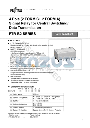 FTR-B2MA012Z datasheet - 4 Pole (2 FORM C 2 FORM A) Signal Relay for Central Switching/ Data Transmission