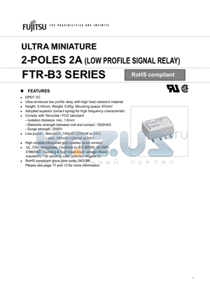 FTR-B3GB024Z datasheet - ULTRA MINIATURE 2-POLES 2A (LOW PROFILE SIGNAL RELAY)