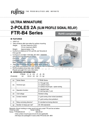 FTR-B4GA003Z datasheet - ULTRA MINIATURE 2-POLES 2A (SLIM PROFILE SIGNAL RELAY)