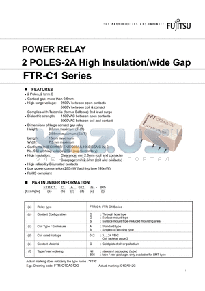 FTR-C1CA012G datasheet - POWER RELAY 2 POLES-2A High Insulation/wide Gap