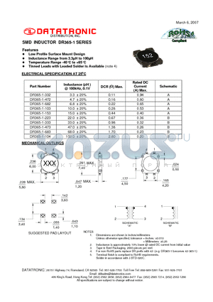 DR365-1-333 datasheet - SMD INDUCTOR