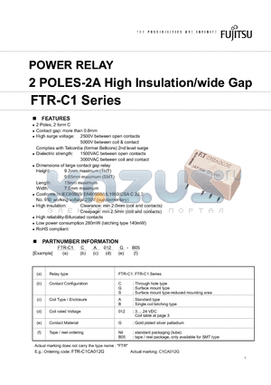 FTR-C1SB012G datasheet - POWER RELAY 2 POLES-2A High Insulation/wide Gap