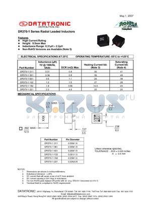 DR370-1-182 datasheet - Radial Leaded Inductors