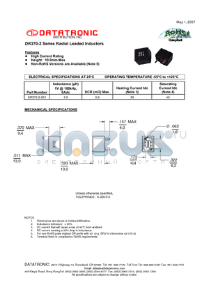 DR370-2-501 datasheet - Radial Leaded Inductors