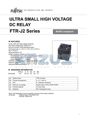 FTR-J2AK005W datasheet - Ultra small High Voltage DC Relay