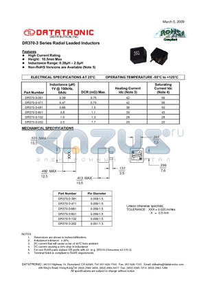 DR370-3-202 datasheet - Radial Leaded Inductors