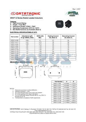 DR371-2-122 datasheet - Radial Leaded Inductors
