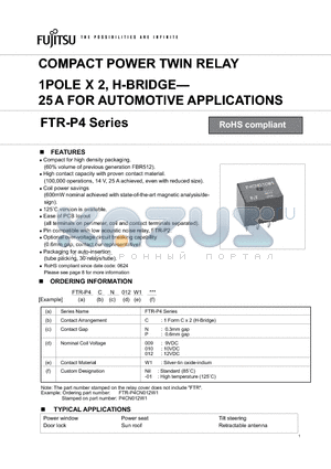 FTR-P4 datasheet - COMPACT POWER TWIN RELAY 1POLE X 2, H-BRIDGE - 25 A FOR AUTOMOTIVE APPLICATIONS