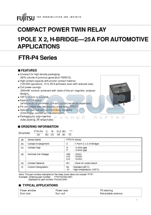 FTR-P4CN012W1-01 datasheet - COMPACT POWER TWIN RELAY 1POLE X 2, H-BRIDGE-25 A FOR AUTOMOTIVE APPLICATIONS