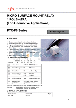 FTR-P6GN010WA datasheet - MICRO SURFACE MOUNT RELAY 1 POLE-25 A (For Automotive Applications)