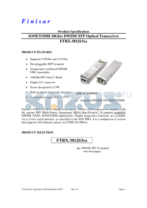 FTRX-3812S320 datasheet - SONET/SDH 10Gb/s DWDM XFP Optical Transceiver