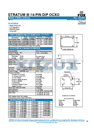 FTS301AH datasheet - STRATUM III 14-PIN DIP OCXO