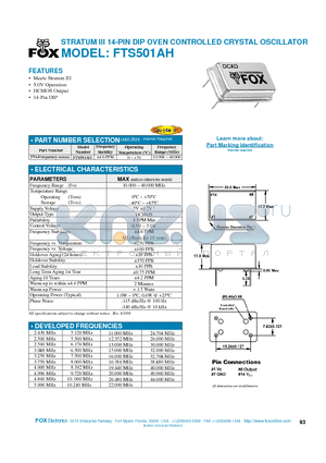 FTS501AH datasheet - STRATUM III 14-PIN DIP OVEN CONTROLLED CRYSTAL OSCILLATOR
