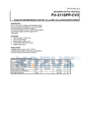 FU-311SPP-CV3 datasheet - InGaAs PD PREAMP MODULE FOR THE 1.31 um AND 1.55 um WAVELENGTH RANGE