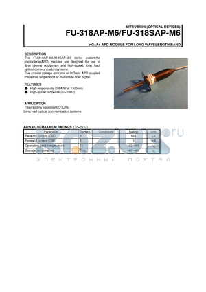 FU-318AP-M6 datasheet - InGaAs APD MODULE FOR LONG WAVELENGTH BAND