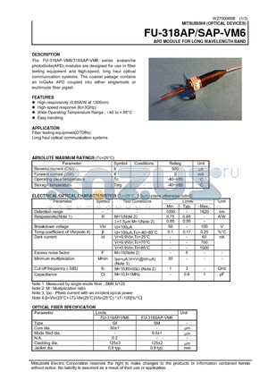 FU-318AP-VM6 datasheet - APD MODULE FOR LONG WAVELENGTH BAND