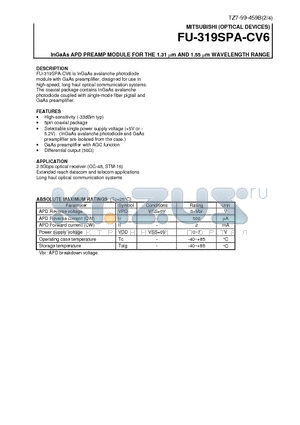 FU-319SPA-CV6 datasheet - InGaAs APD PREAMP MODULE FOR THE 1.31 um AND 1.55 um WAVELENGTH RANGE