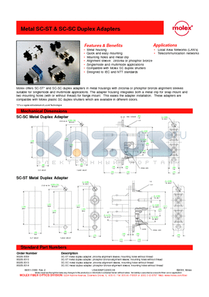 85335-0013 datasheet - Metal SC-ST & SC-SC Duplex Adapters