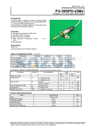 FU-39SPD-W2M1 datasheet - PD MODULE FOR LONG WAVELENGTH BAND