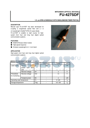 FU-427SDF datasheet - 1.3 um DFB-LD MODULE WITH SINGLEMODE FIBER PIGTAIL