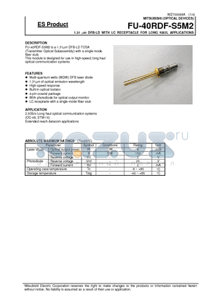 FU-40RDF-S5M2 datasheet - 1.31 um DFB-LD WITH LC RECEPTACLE FOR LONG HAUL APPLICATIONS