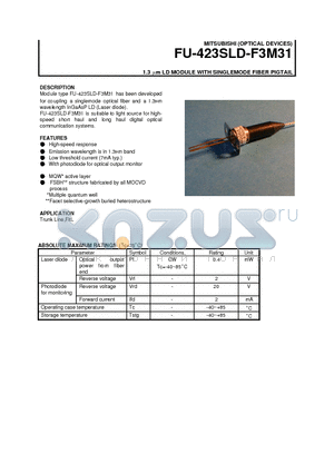 FU-423SLD-F3M31 datasheet - 1.3 um LD MODULE WITH SINGLEMODE FIBER PIGTAIL