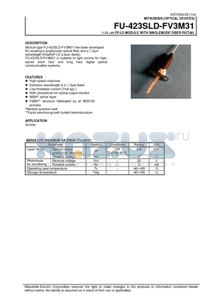 FU-423SLD-FV3M31 datasheet - 1.31 um FP-LD MODULE WITH SINGLEMODE FIBER PIGTAIL