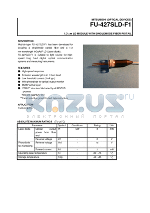 FU-427SLD-F1 datasheet - 1.3 um LD MODULE WITH SINGLEMODE FIBER PIGTAIL