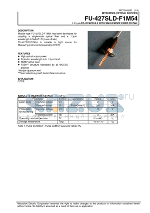 FU-427SLD-F1M54 datasheet - 1.31 um FP-LD MODULE WITH SINGLEMODE FIBER PIGTAIL