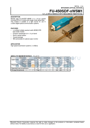 FU-450SDF-SW5M1 datasheet - 1.31 um DFB-LD MODULE WITH SINGLEMODE FIBER PIGTAIL