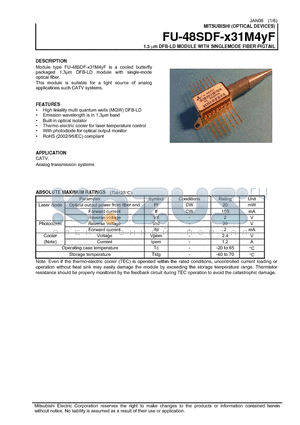 FU-48SDF-L31M44F datasheet - 1.3 um DFB-LD MODULE WITH SINGLEMODE FIBER PIGTAIL