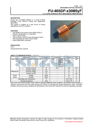 FU-48SDF-W30M53F datasheet - 1.3 um DFB-LD MODULE WITH SINGLEMODE FIBER PIGTAIL