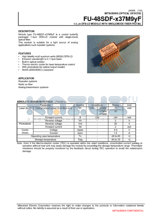 FU-48SDF-W37M96F datasheet - 1.3 um DFB-LD MODULE WITH SINGLEMODE FIBER PIGTAIL