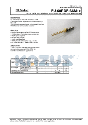 FU-60RDF-S6M14 datasheet - 1.55 um CWDM DFB-LD WITH LC RECEPTACLE FOR LONG HAUL APPLICATIONS