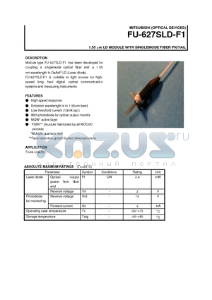 FU-627SLD-F1 datasheet - 1.55 um LD MODULE WITH SINGLEMODE FIBER PIGTAIL