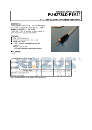 FU-627SLD-F1M54 datasheet - 1.55 um LD MODULE WITH SINGLEMODE FIBER PIGTAIL
