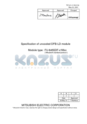 FU-645PDF-W1M2C datasheet - 1.55 um UNCOOLED DFB-LD MODULE WITH SINGLEMODE FIBER PIGTAIL (BIAS CIRCUIT INTEGRATED, DIGITAL APPLICATION)