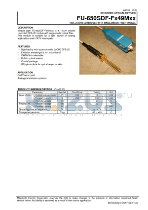 FU-650SDF-FL49M12 datasheet - 1.55 lm DFB-LD MODULE WITH SINGLEMODE FIBER PIGTAIL