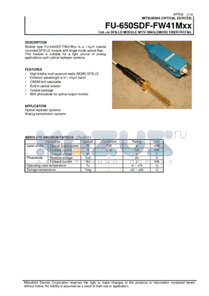 FU-650SDF-FW41M12 datasheet - 1.55 lm DFB-LD MODULE WITH SINGLEMODE FIBER PIGTAIL