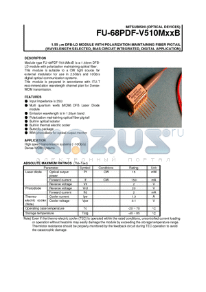 FU-68PDF-510M10B datasheet - 1.55 um DFB-LD MODULE WITH POLARIZATION MAINTAINING FIBER PIGTAIL (WAVELENGTH SELECTED, BIAS CIRCUIT INTEGRATED, DIGITAL APPLICATION)