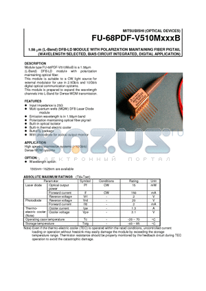 FU-68PDF-V510M109B datasheet - 1.58 um (L-Band) DFB-LD MODULE WITH POLARIZATION MAINTAINING FIBER PIGTAIL (WAVELENGTH SELECTED, BIAS CIRCUIT INTEGRATED, DIGITAL APPLICATION)