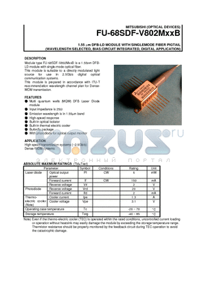 FU-68SDF-802M13B datasheet - 1.55 um DFB-LD MODULE WITH SINGLEMODE FIBER PIGTAIL (WAVELENGTH SELECTED, BIAS CIRCUIT INTEGRATED, DIGITAL APPLICATION)