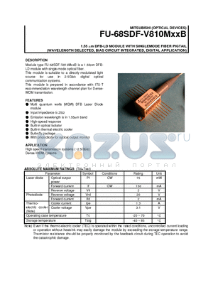 FU-68SDF-810M17B datasheet - 1.55 um DFB-LD MODULE WITH SINGLEMODE FIBER PIGTAIL (WAVELENGTH SELECTED, BIAS CIRCUIT INTEGRATED, DIGITAL APPLICATION)